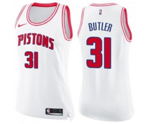 Women\'s Detroit Pistons #31 Caron Butler Swingman White Pink Fashion Basketball Jersey