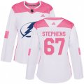 Women Tampa Bay Lightning #67 Mitchell Stephens Authentic White Pink Fashion NHL Jersey