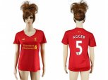 Women Liverpool #5 Agger Red Home Soccer Club Jersey