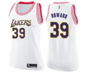 Women\'s Los Angeles Lakers #39 Dwight Howard Swingman White Pink Fashion Basketball Jersey