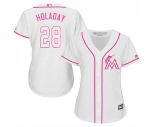 Women\'s Miami Marlins #28 Bryan Holaday Replica White Fashion Cool Base Baseball Jersey