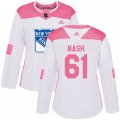 Women Adidas New York Rangers #61 Rick Nash Authentic White Pink Fashion NHL Jersey