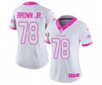 Women Baltimore Ravens #78 Orlando Brown Jr. Limited White Pink Rush Fashion Football Jersey