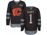 Adidas Calgary Flames #1 Brian Elliott Authentic Black 1917-2017 100th Anniversary NHL Jersey