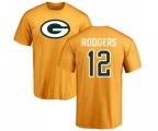 Green Bay Packers #12 Aaron Rodgers Gold Name & Number Logo T-Shirt