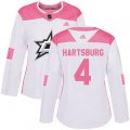 Women's Dallas Stars #4 Craig Hartsburg Authentic White Pink Fashion NHL Jersey