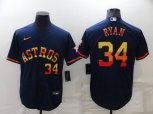 Houston Astros #34 Nolan Ryan Number Navy Blue Rainbow Stitched MLB Cool Base Nike Jersey
