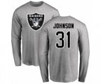 Oakland Raiders #31 Isaiah Johnson Ash Name & Number Logo Long Sleeve T-Shirt