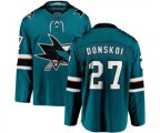 San Jose Sharks #27 Joonas Donskoi Fanatics Branded Teal Green Home Breakaway NHL Jersey