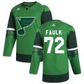 St. Louis Blues #72 Justin Faulk Adidas 2020 St. Patrick's Day Stitched NHL Jersey Green