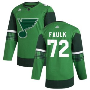 St. Louis Blues #72 Justin Faulk Adidas 2020 St. Patrick\'s Day Stitched NHL Jersey Green