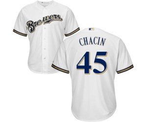 Milwaukee Brewers #45 Jhoulys Chacin Replica White Home Cool Base Baseball Jersey