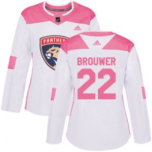 Women\'s Florida Panthers #22 Troy Brouwer Authentic White Pink Fashion NHL Jersey