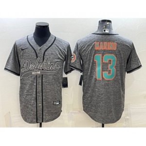 Miami Dolphins #13 Dan Marino Grey Gridiron With Patch Cool Base Stitched Baseball Jersey