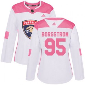 Women\'s Florida Panthers #95 Henrik Borgstrom Authentic White Pink Fashion NHL Jersey