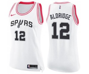 Women\'s San Antonio Spurs #12 LaMarcus Aldridge Swingman White Pink Fashion Basketball Jersey