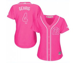 Women\'s New York Yankees #4 Lou Gehrig Authentic Pink Fashion Cool Base Baseball Jersey