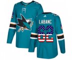Adidas San Jose Sharks #62 Kevin Labanc Authentic Teal Green USA Flag Fashion NHL Jersey