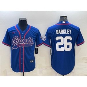 New York Giants #26 Saquon Barkley Blue With Patch Cool Base Stitched Baseball Jersey