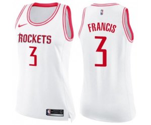 Women\'s Houston Rockets #3 Steve Francis Swingman White Pink Fashion Basketball Jersey