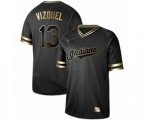 Cleveland Indians #13 Omar Vizquel Authentic Black Gold Fashion Baseball Jersey