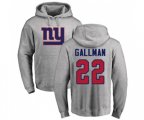 New York Giants #22 Wayne Gallman Ash Name & Number Logo Pullover Hoodie