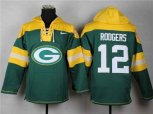 Green Bay Packers #12 aaron rodgers yellow-green[pullover hooded sweatshirt]