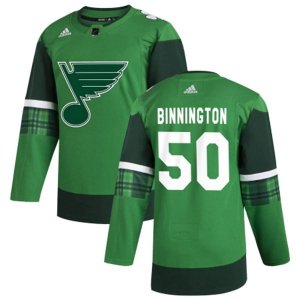 St. Louis Blues #50 Jordan Binnington Adidas 2020 St. Patrick\'s Day Stitched NHL Jersey Green