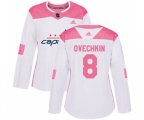 Women Washington Capitals #8 Alex Ovechkin Authentic White Pink Fashion NHL Jersey