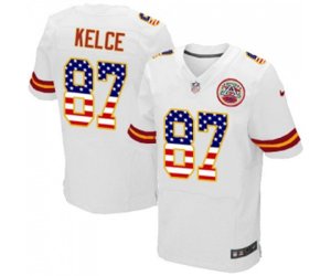 Kansas City Chiefs #87 Travis Kelce Elite White Road USA Flag Fashion Football Jersey