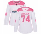 Women Washington Capitals #74 John Carlson Authentic White Pink Fashion NHL Jersey
