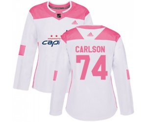 Women Washington Capitals #74 John Carlson Authentic White Pink Fashion NHL Jersey