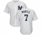 New York Yankees #7 Mickey Mantle Authentic White Team Logo Fashion Baseball Jersey