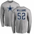 Dallas Cowboys #52 Connor Williams Ash Name & Number Logo Long Sleeve T-Shirt