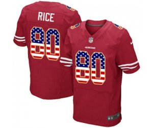 San Francisco 49ers #80 Jerry Rice Elite Red Home USA Flag Fashion Football Jersey