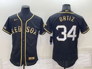 Boston Red Sox #34 David Ortiz Black Gold Flex base Stitched Baseball Jersey