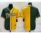 Green Bay Packers Blank Green Yellow Split With Patch Cool Base Stitched Baseball Jersey