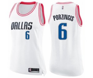 Women\'s Dallas Mavericks #6 Kristaps Porzingis Swingman White Pink Fashion Basketball Jersey