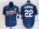 Los Angeles Dodgers #22 Clayton Kershaw Rainbow Blue Red Pinstripe Mexico Cool Base Nike Jersey