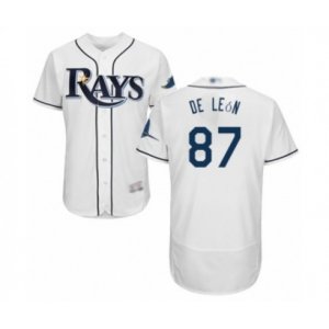 Tampa Bay Rays #87 Jose De Leon Home White Home Flex Base Authentic Collection Baseball Player Jersey