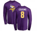 Minnesota Vikings #8 Kirk Cousins Purple Name & Number Logo Long Sleeve T-Shirt