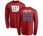 New York Giants #59 Lorenzo Carter Red Name & Number Logo Long Sleeve T-Shirt