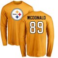 Pittsburgh Steelers #89 Vance McDonald Gold Name & Number Logo Long Sleeve T-Shirt