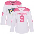Women Nashville Predators #9 Filip Forsberg Authentic White Pink Fashion NHL Jersey