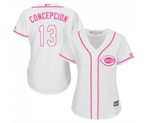 Women\'s Cincinnati Reds #13 Dave Concepcion Replica White Fashion Cool Base Baseball Jersey