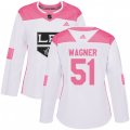 Women's Los Angeles Kings #51 Austin Wagner Authentic White Pink Fashion NHL Jersey