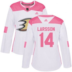 Women\'s Anaheim Ducks #14 Jacob Larsson Authentic White Pink Fashion NHL Jersey