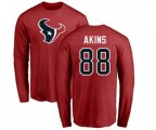 Houston Texans #88 Jordan Akins Red Name & Number Logo Long Sleeve T-Shirt