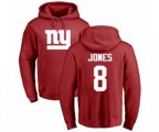New York Giants #8 Daniel Jones Red Name & Number Logo Pullover Hoodie