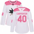 Women San Jose Sharks #40 Ryan Carpenter Authentic White Pink Fashion NHL Jersey
